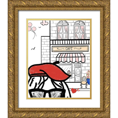 Paris Girl II Gold Ornate Wood Framed Art Print with Double Matting by Quach, Anna