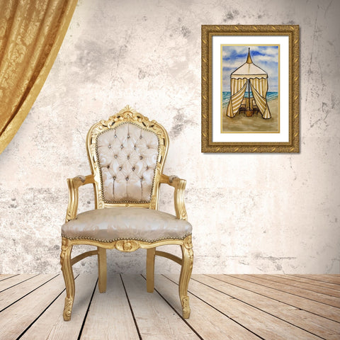 Golden Beach Cabana Gold Ornate Wood Framed Art Print with Double Matting by Biscardi, Nicholas