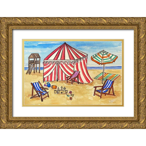 Cabana Beach II Gold Ornate Wood Framed Art Print with Double Matting by Biscardi, Nicholas