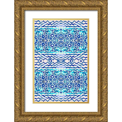 Aqua Blue Fun II Gold Ornate Wood Framed Art Print with Double Matting by Biscardi, Nicholas
