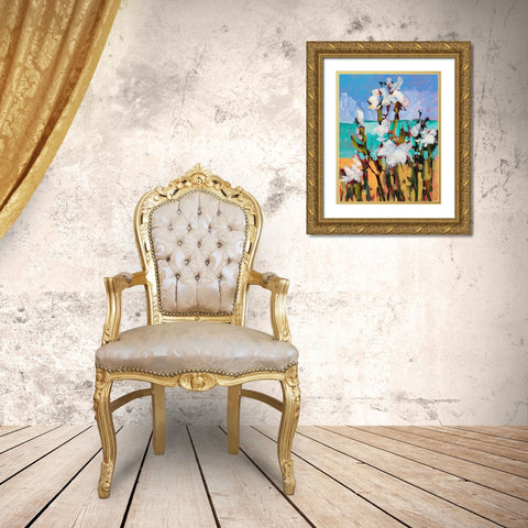 Flowers By The Beach Gold Ornate Wood Framed Art Print with Double Matting by Slivka, Jane