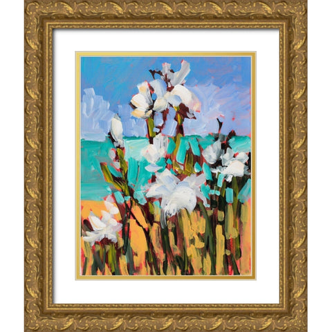 Flowers By The Beach Gold Ornate Wood Framed Art Print with Double Matting by Slivka, Jane