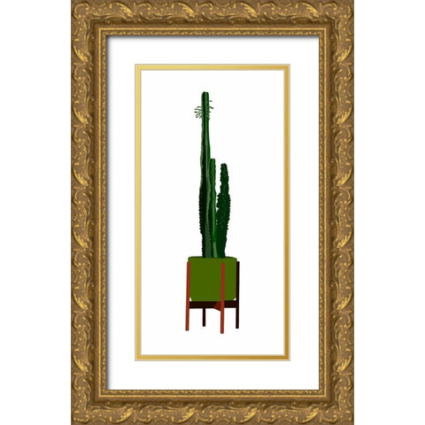 Modern Cacti Pot I Gold Ornate Wood Framed Art Print with Double Matting by Bucheli, Jen