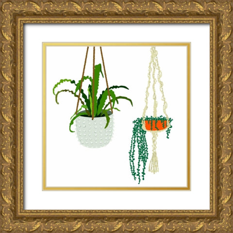 Hanging Plant Duo Gold Ornate Wood Framed Art Print with Double Matting by Bucheli, Jen