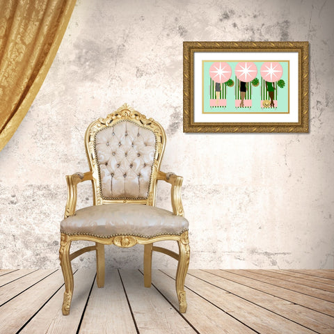 Sunbathing Ladies On Green Gold Ornate Wood Framed Art Print with Double Matting by Bucheli, Jen
