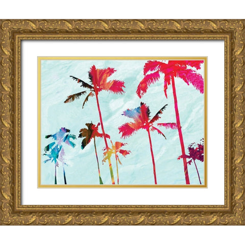Colorful Beach Palms Gold Ornate Wood Framed Art Print with Double Matting by Meneely, Dan