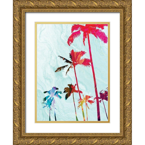 Colorful Palms Gold Ornate Wood Framed Art Print with Double Matting by Meneely, Dan