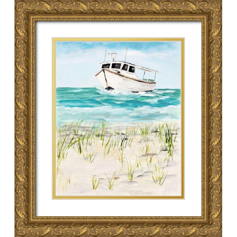 Boat By The Shore Gold Ornate Wood Framed Art Print with Double Matting by DeRice, Julie
