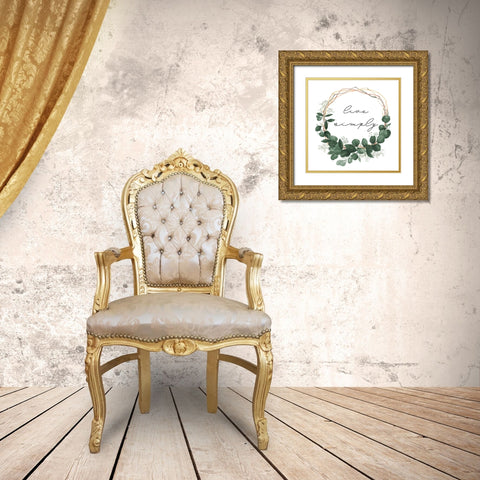 Live Simply Wreath Gold Ornate Wood Framed Art Print with Double Matting by Pinto, Patricia