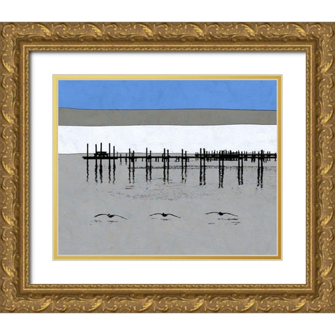 Pelican Beach Gold Ornate Wood Framed Art Print with Double Matting by Tom, Ella