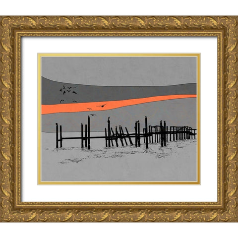 Old Dock Gold Ornate Wood Framed Art Print with Double Matting by Tom, Ella
