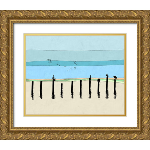 Pelican Horizon Gold Ornate Wood Framed Art Print with Double Matting by Tom, Ella