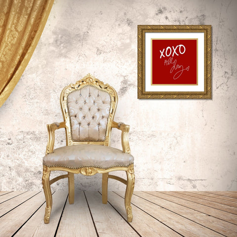 XOXO All Day on Red Gold Ornate Wood Framed Art Print with Double Matting by SD Graphics Studio