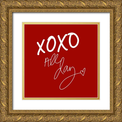XOXO All Day on Red Gold Ornate Wood Framed Art Print with Double Matting by SD Graphics Studio