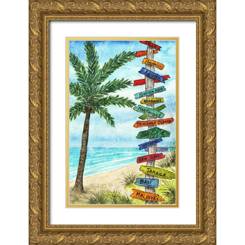 Island Directions Gold Ornate Wood Framed Art Print with Double Matting by Biscardi, Nicholas