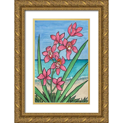 Orchid Beach Gold Ornate Wood Framed Art Print with Double Matting by Biscardi, Nicholas