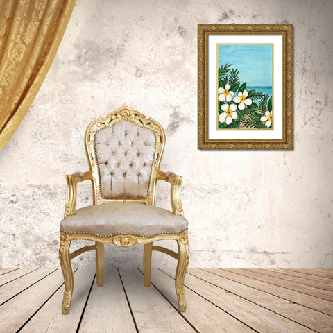 Plumeria Beach Gold Ornate Wood Framed Art Print with Double Matting by Biscardi, Nicholas