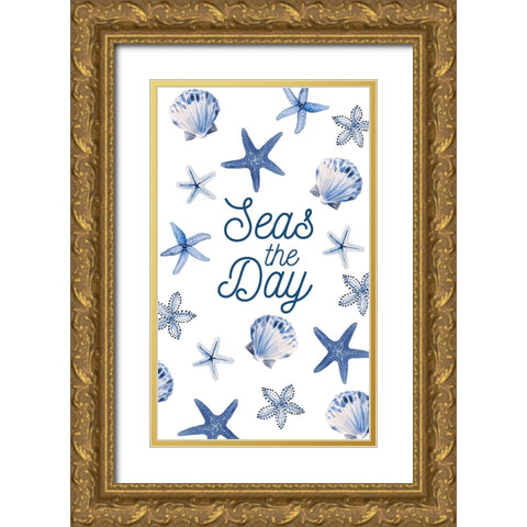 Seas The Day Indigo Starfish Gold Ornate Wood Framed Art Print with Double Matting by Loreth, lanie