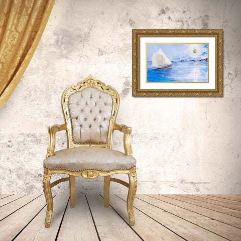 Sailing In Moonlight Gold Ornate Wood Framed Art Print with Double Matting by Maria, Robin