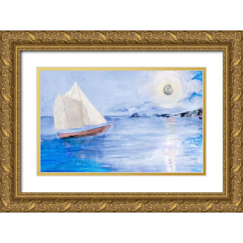 Sailing In Moonlight Gold Ornate Wood Framed Art Print with Double Matting by Maria, Robin