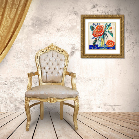 Rose And Berry Rendezvous  Gold Ornate Wood Framed Art Print with Double Matting by Maria, Robin