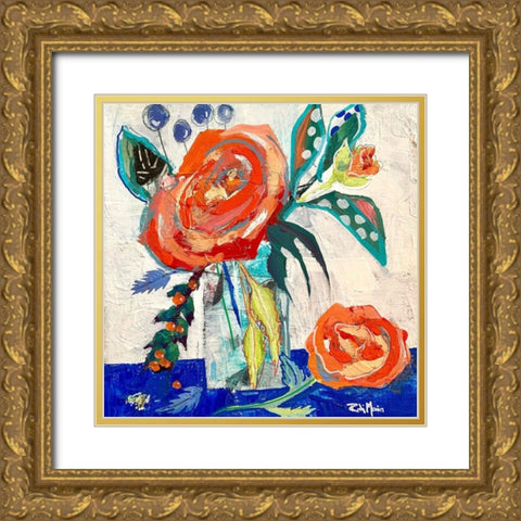 Rose And Berry Rendezvous  Gold Ornate Wood Framed Art Print with Double Matting by Maria, Robin