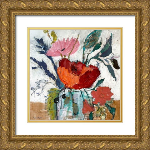 Prettty Jar Flowers Gold Ornate Wood Framed Art Print with Double Matting by Maria, Robin