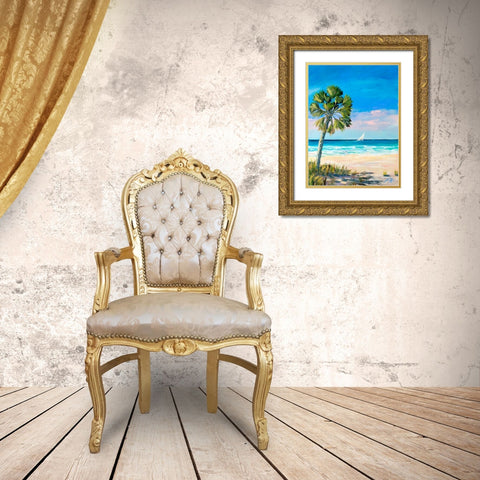 Palm Coast Gold Ornate Wood Framed Art Print with Double Matting by DeRice, Julie