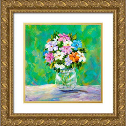 Spring Garden Bouquet Gold Ornate Wood Framed Art Print with Double Matting by DeRice, Julie
