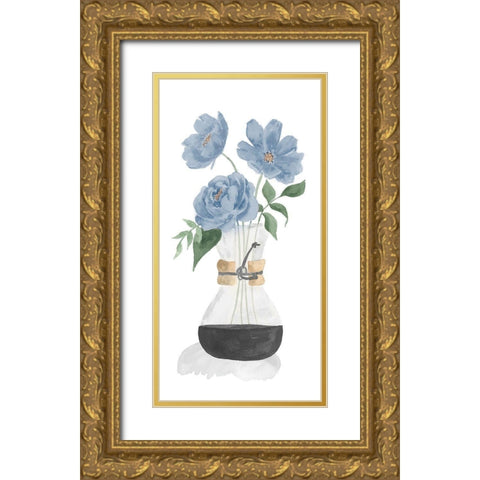 Tumbler Of Blue Flowers I Gold Ornate Wood Framed Art Print with Double Matting by Price, Lucille