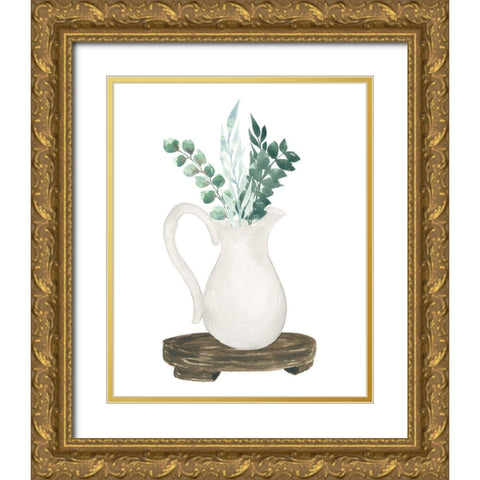 Farmhouse Pitcher With Leaves Gold Ornate Wood Framed Art Print with Double Matting by Price, Lucille