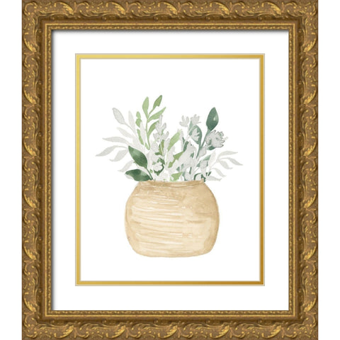 Pot Of White Floral Gold Ornate Wood Framed Art Print with Double Matting by Price, Lucille