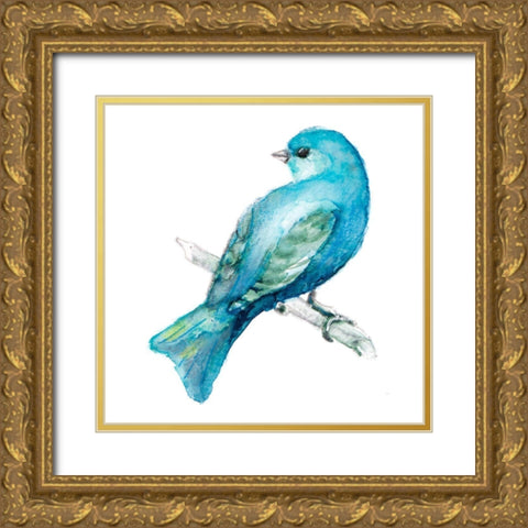 Spring Blue Bird III Gold Ornate Wood Framed Art Print with Double Matting by Loreth, Lanie