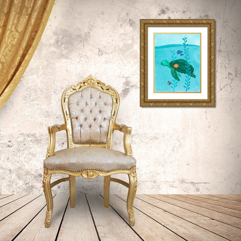 Tony The Turtle Gold Ornate Wood Framed Art Print with Double Matting by Sheppard, Lucca