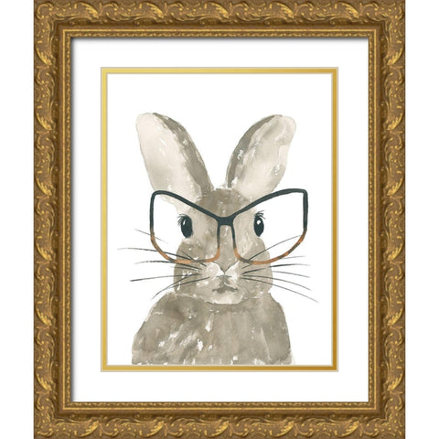 Bunny With Glasses Gold Ornate Wood Framed Art Print with Double Matting by Price, Lucille
