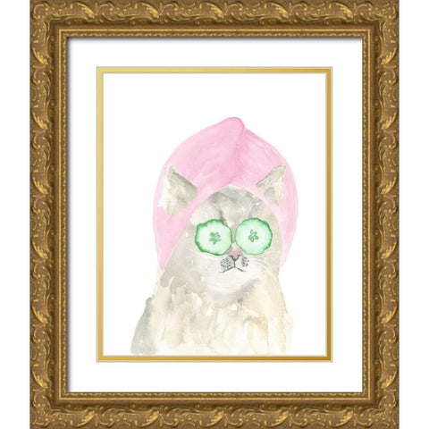 Spa Kitten Gold Ornate Wood Framed Art Print with Double Matting by Price, Lucille
