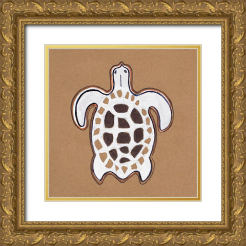 Ocean World Turtle Gold Ornate Wood Framed Art Print with Double Matting by Pinto, Patricia
