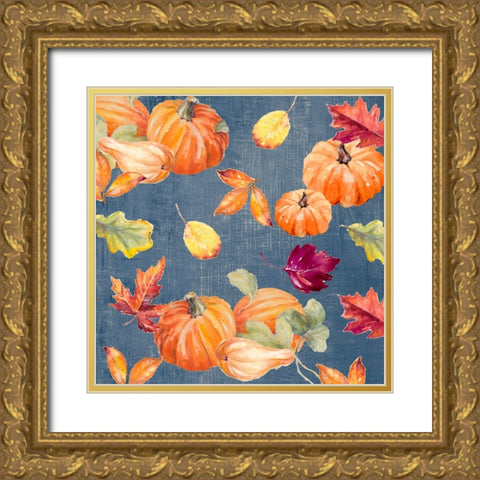 Raining Pumpkins Gold Ornate Wood Framed Art Print with Double Matting by Loreth, Lanie