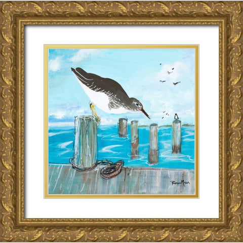 Sandpiper Pier Gold Ornate Wood Framed Art Print with Double Matting by Maria, Robin