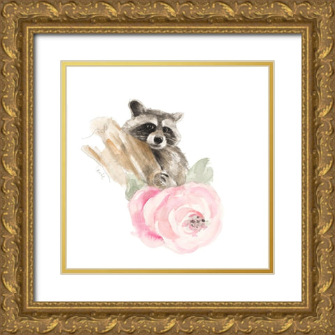 Raccoon on Branch II Gold Ornate Wood Framed Art Print with Double Matting by Loreth, Lanie