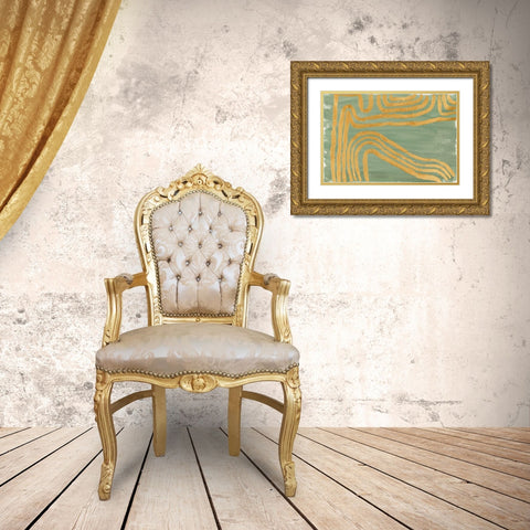 Golden Curves Abstract Gold Ornate Wood Framed Art Print with Double Matting by SD Graphics Studio