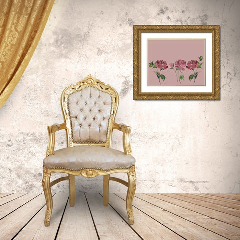 Trio Of Peonies Gold Ornate Wood Framed Art Print with Double Matting by Price, Lucille