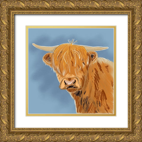 Highland Cow Gold Ornate Wood Framed Art Print with Double Matting by Wilson, Kali