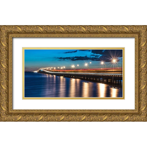 Night Bridge Gold Ornate Wood Framed Art Print with Double Matting by Bill Carson Photography