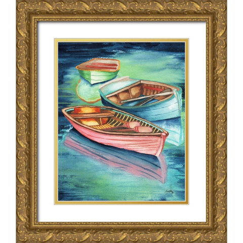 Docked Rowboats II Gold Ornate Wood Framed Art Print with Double Matting by Medley, Elizabeth