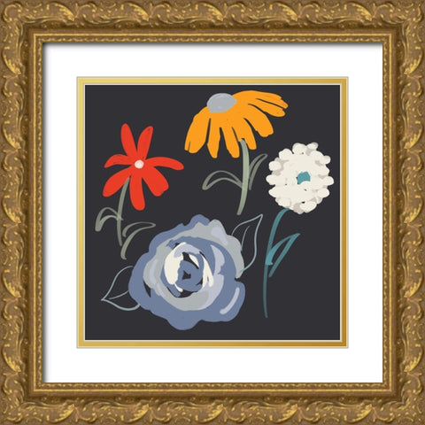 Fleurs at Night Gold Ornate Wood Framed Art Print with Double Matting by Maria, Robin