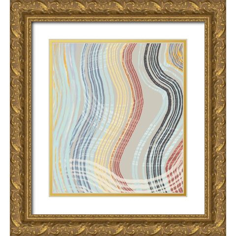 Earth Tone Band Waves Gold Ornate Wood Framed Art Print with Double Matting by Maria, Robin