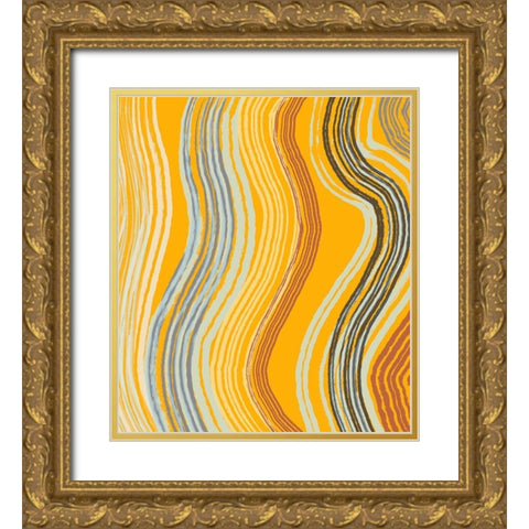 Yellow Band Waves Gold Ornate Wood Framed Art Print with Double Matting by Maria, Robin