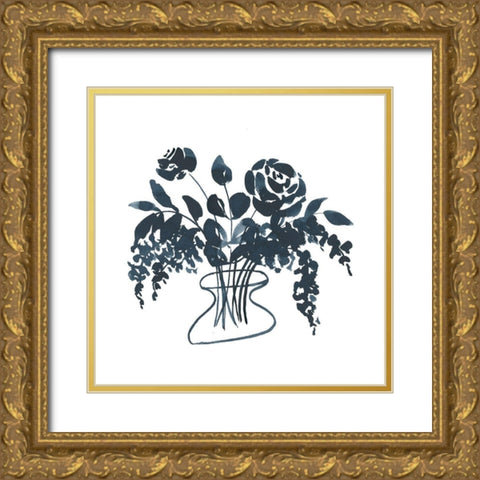 Indigo Floral Study I Gold Ornate Wood Framed Art Print with Double Matting by Price, Lucille