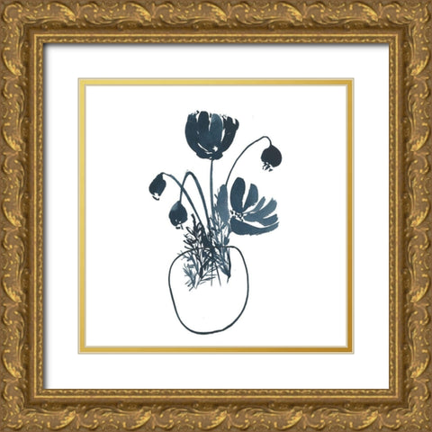 Indigo Floral Study II Gold Ornate Wood Framed Art Print with Double Matting by Price, Lucille